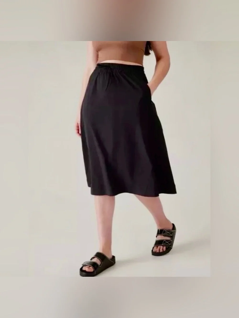 NWT Women’s Athleta Black Elastic Waist A-Line Midi Skirt size 14 - Picture 4 of 12